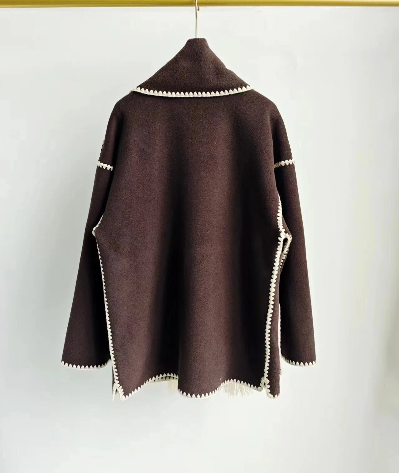 Winter Woolen Jacket New Contrast Color Embroidery Scarf Coats for Women