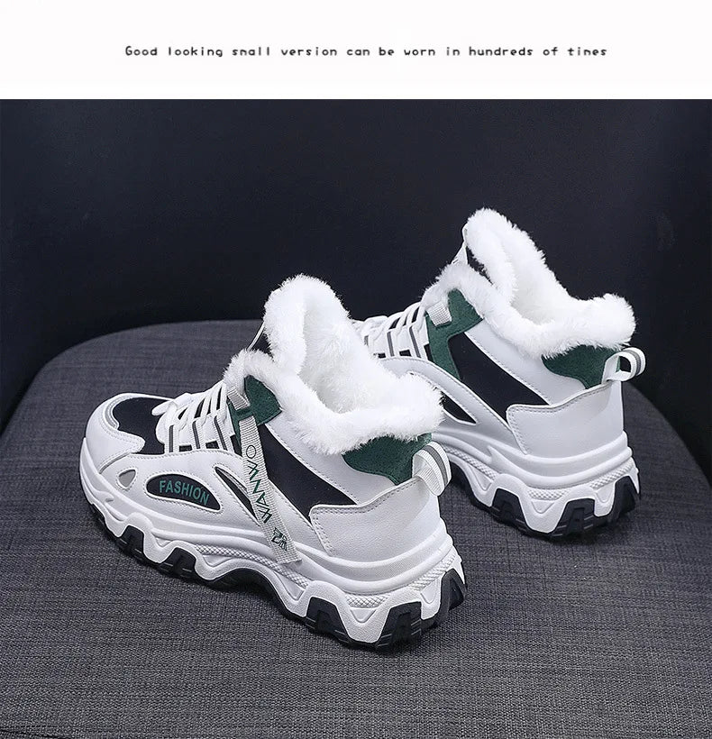 Women's White Winter Sneakers with Plush Lining and Chunky Sole - Warm High-Top Athletic Shoes for Cold Weather zapatos de mujer