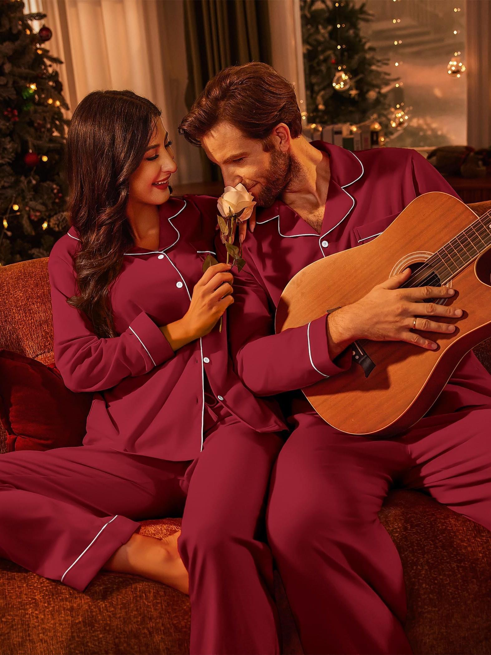 Womens Couple vacation Matching Pajamas 100% Long Sleeve Sleepwear Button Loungewear Pjs Set S-XXL, Summer Pajamas, Padded Nightwear For Women, Modal Pajamas Women, Womens Pyjama, Christmas Pajamas Women, Cat Pajamas For Wome