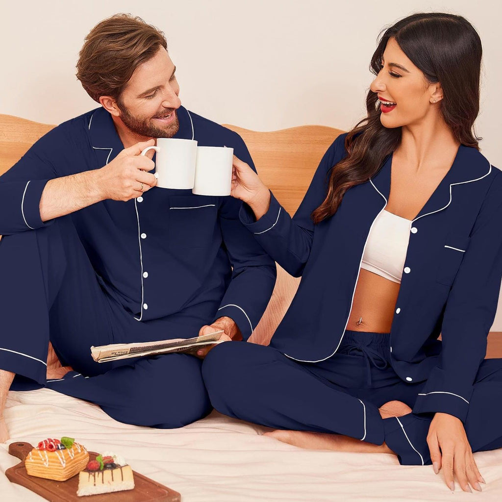 Womens Couple vacation Matching Pajamas 100% Long Sleeve Sleepwear Button Loungewear Pjs Set S-XXL, Summer Pajamas, Padded Nightwear For Women, Modal Pajamas Women, Womens Pyjama, Christmas Pajamas Women, Cat Pajamas For Wome