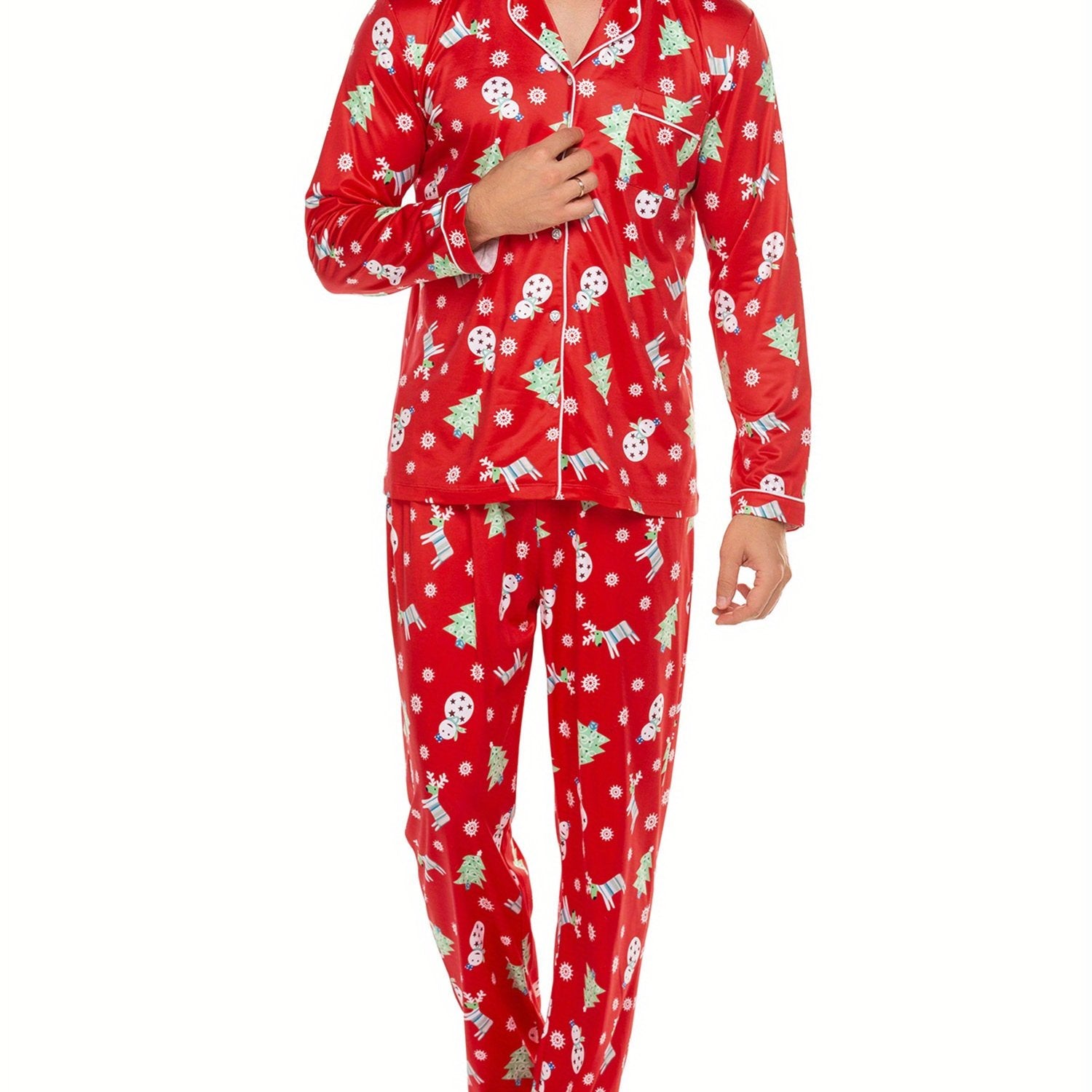 Mens Couple pajamas Festival Party Sleepwear Christmas Pajamas for Family Matching Sets Classic Plaid Xmas Soft Holiday Sleepwear 2pcs Long Sleeve Button Pj Set casual sets comfy pajamas set vacation outfits Christmas Family