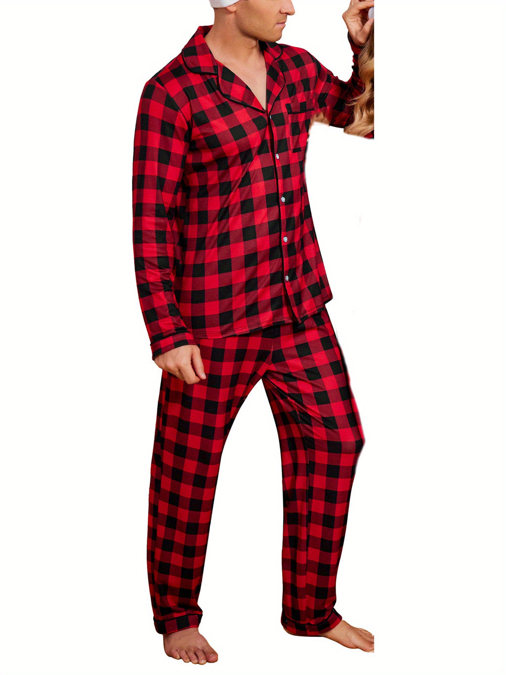 Mens Couple pajamas Festival Party Sleepwear Christmas Pajamas for Family Matching Sets Classic Plaid Xmas Soft Holiday Sleepwear 2pcs Long Sleeve Button Pj Set casual sets comfy pajamas set vacation outfits Christmas Family
