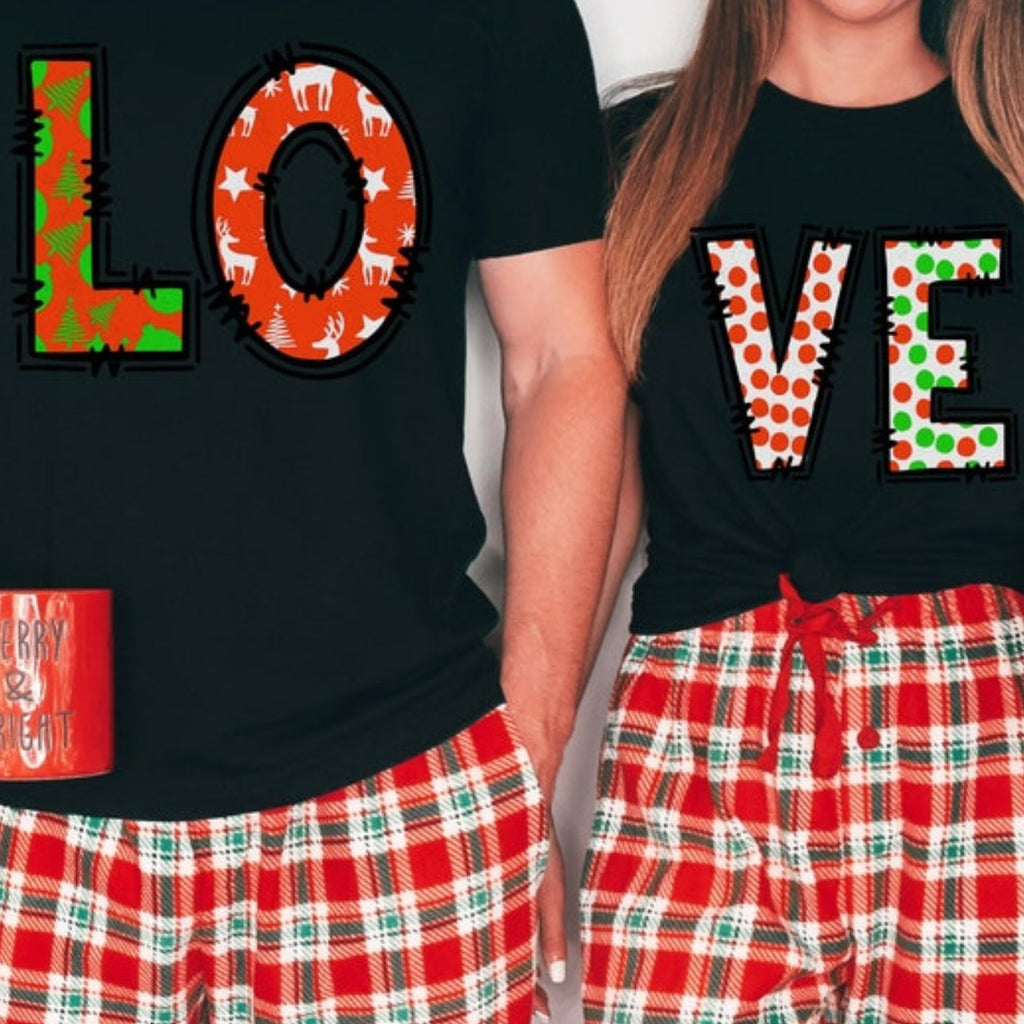 Couple'S Comfortable Christmas Pajamas Suit-Matching Family Shirt, Casual round Neck Short Sleeves, Machine Washable, Opaque, 340G for All Seasons