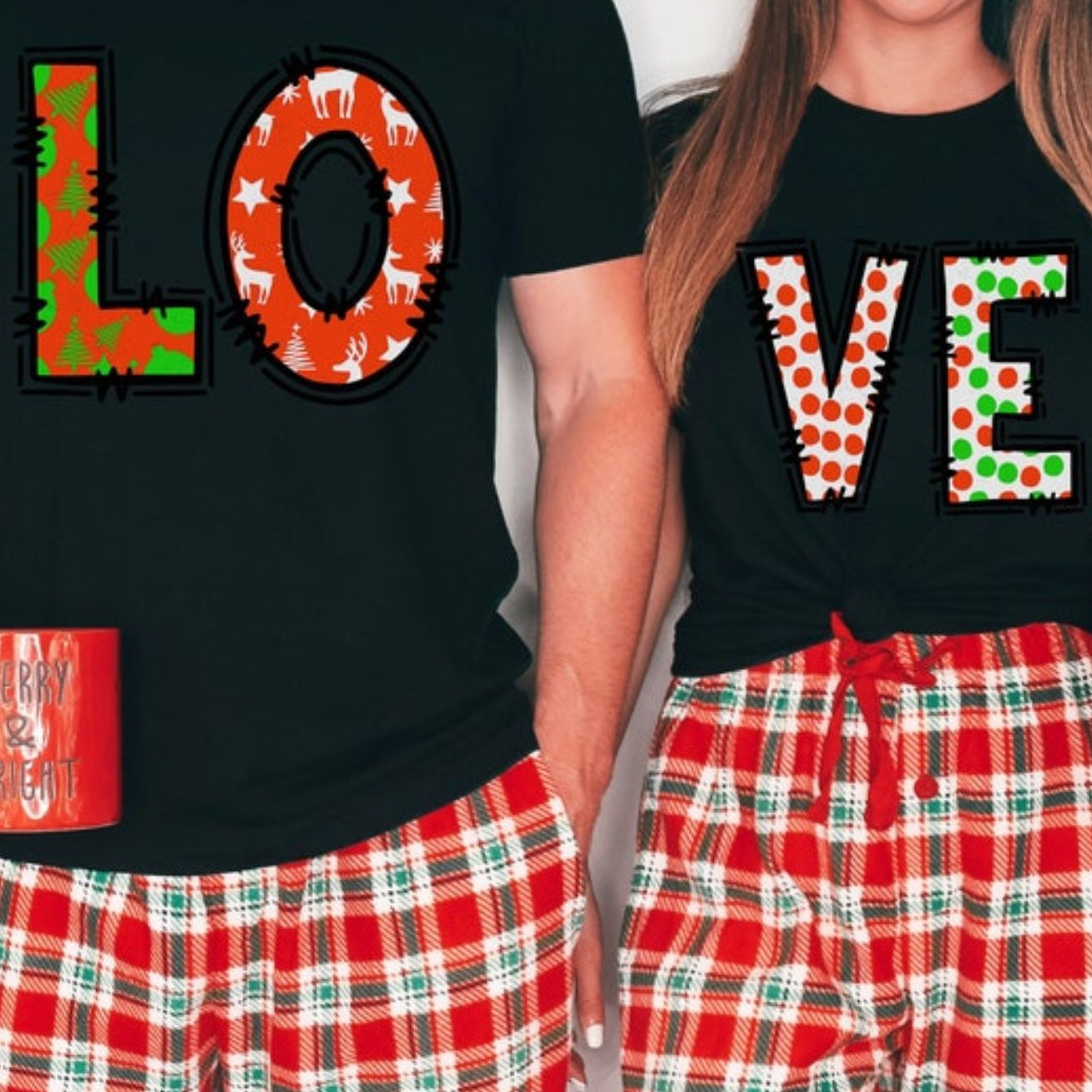 Couple'S Comfortable Christmas Pajamas Suit-Matching Family Shirt, Casual round Neck Short Sleeves, Machine Washable, Opaque, 340G for All Seasons