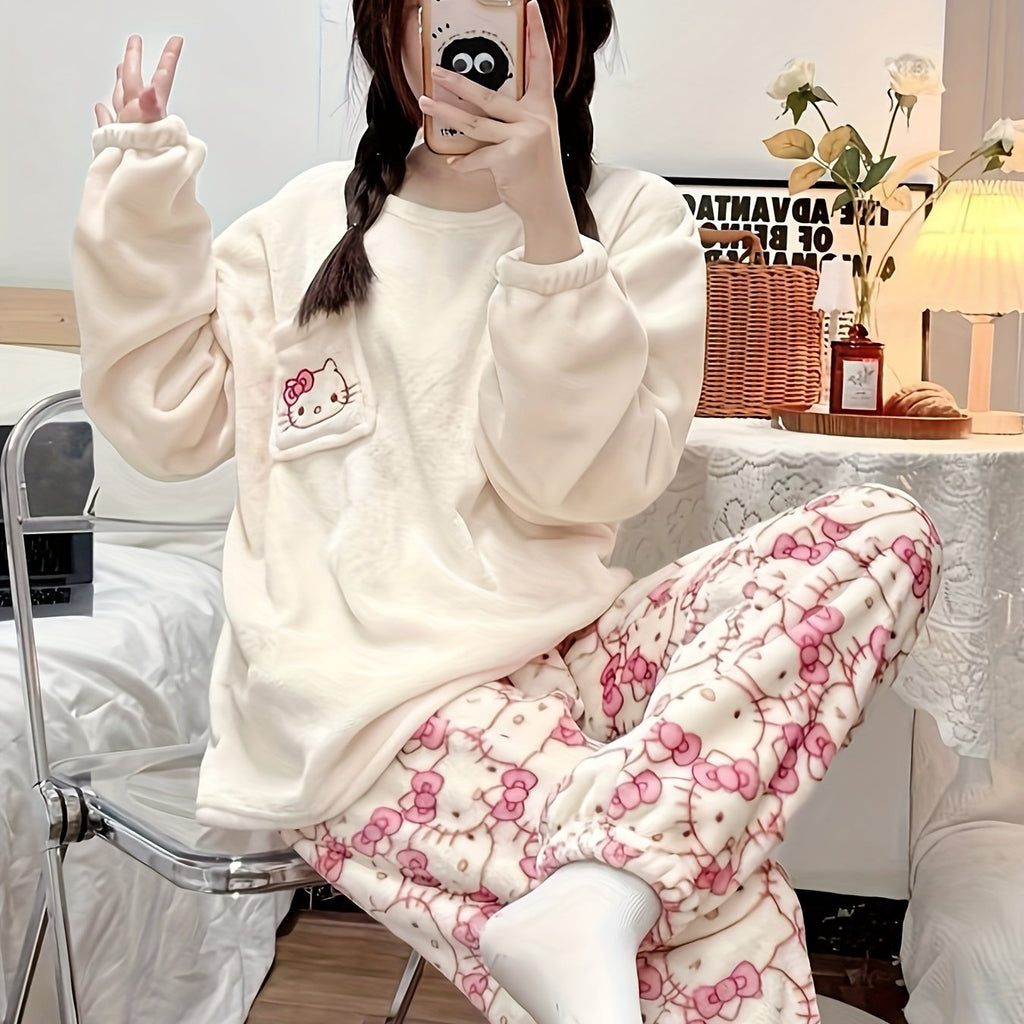 Y2K Sanrio Genuine Hello Kitty Winter Warm Fleece Pajamas Set Style Home Clothes Set Soft And Warm, Christmas Pajamas Women, Cat Pajamas for Women