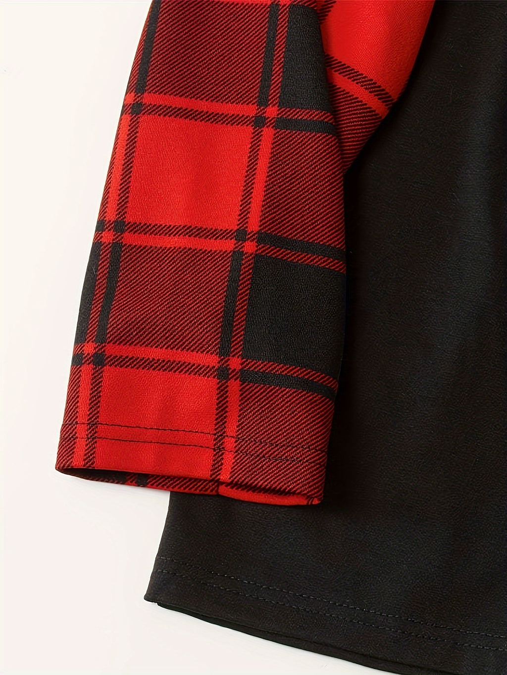 1 Set Family Matching Christmas Pajamas - 'Believe' Print, Crew Neck, Long Sleeve, Knit Fabric, Slight Stretch, All-Season Polyester PJs with Contrast Black Top & Red Plaid Pants