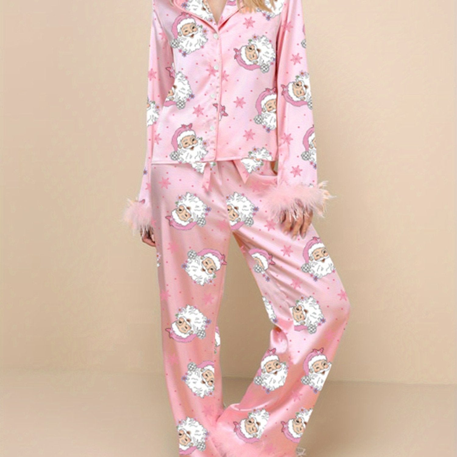 Women Christmas Pajamas Lounge Set Santa/Christmas Tree/Boots Print Shirts Tops And Pants 2 Piece Loungewear Outfits